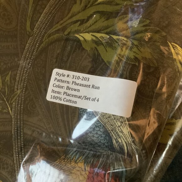 Karen Lee Ballard **Placemats** NWT Pheasant Only Two Left. - Picture 6 of 6